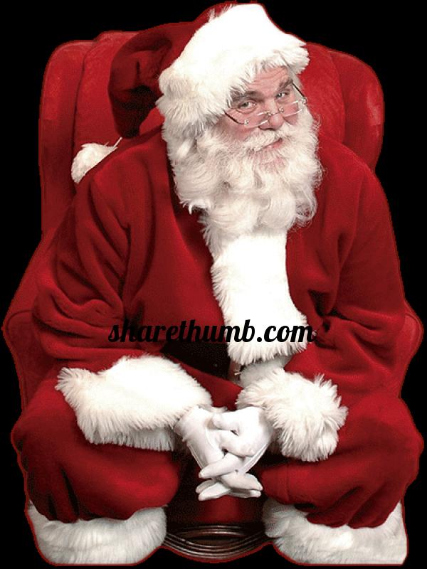 Santa clause sit and smile by looking us